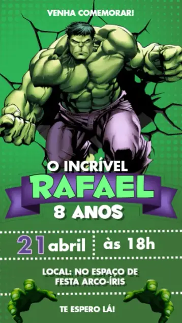 Convite O incrível hulk editável e personalizável