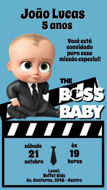 Convite El Poderoso Jefe para cumpleaños infantil – tema cumpleaños infantil (colorido, divertido, ilustraciones de Jefe en Pañales, temática de fiesta infantil, estilo moderno)