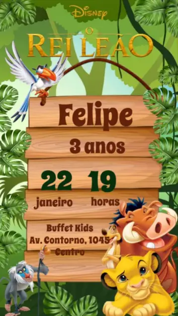 Convite O Rei Leão editável e personalizável