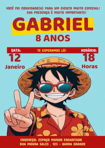 Invitación One Piece Luffy Piratas editable y personalizable