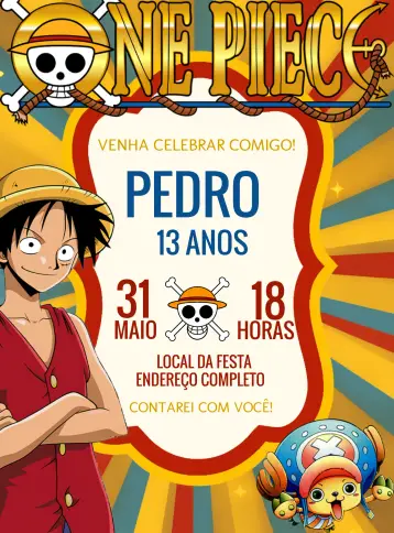 Invitación One Piece Pirata editable y personalizable