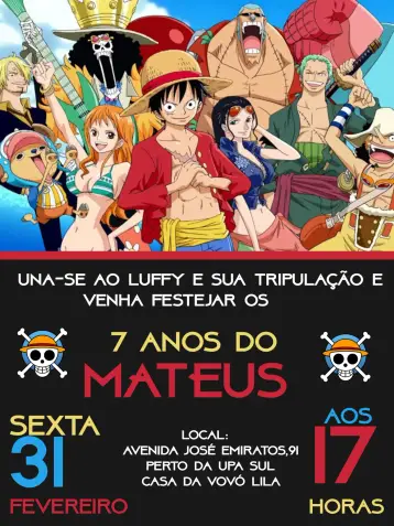 Convite One Piece Whatsapp editável e personalizável
