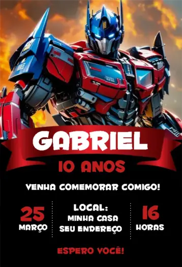 Convite Optimus Prime 1 editável e personalizável