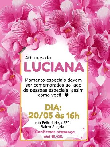 Convite Floral Orchid para adult birthday with style and sophistication. – tema birthday (floral, elegant, modern, romantic, vibrant, colorful)