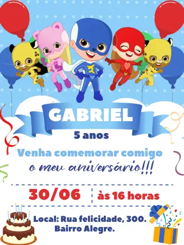 Convite The Blue Adventurers para kids birthday party. – tema most searched for (blue, colorful, playful, themed, childlike)