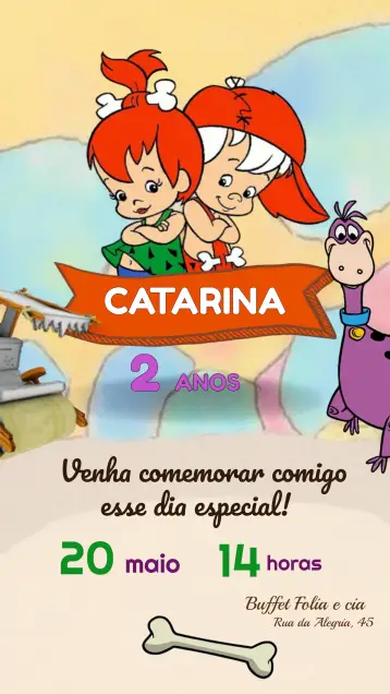 Convite Os Flintstones Infantil editável e personalizável