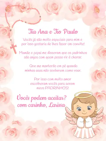 Convite Padrinhos De Batismo Branco editável e personalizável