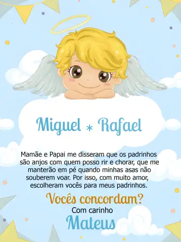 Convite Padrinhos De Batismo Menino editável e personalizável