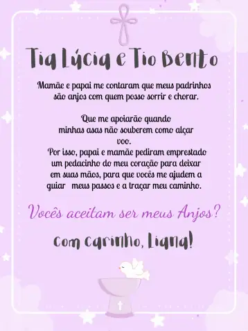 Convite Padrinos De Bautismo Rosa para bautizo de niñas. – tema bautismo (rosa, colorido, angelito, religioso, moderno)