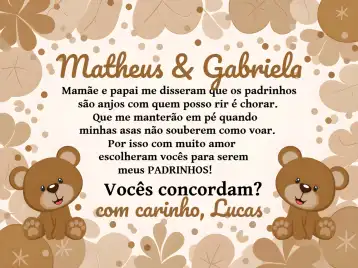 Invite Godparents Of Baptism Little Angel Teddy Bear editable and customizable