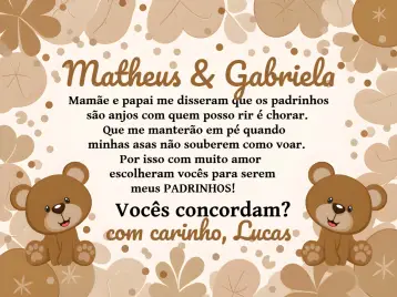 Invite Godparents Of Baptism Little Angel Teddy Bear editable and customizable