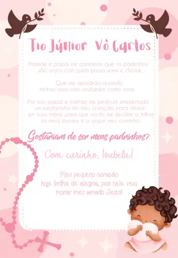 Invite Godparents Of Baby Girl Baptism editable and customizable