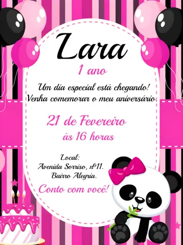 Invite Panda Ursinha editable and customizable