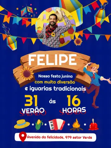 Convite For Arraiá June Party With Photo Pennants para june party, saint john celebration. – tema commemorative dates (colorful, vibrant, traditional, festive, rustic, playful)