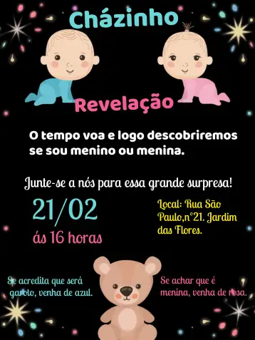 Convite Para Baby Bear Gender Reveal Party para baby gender reveal party. – tema revelación bebé (lindo, colorido, ilustraciones de animales, moderno, divertido)