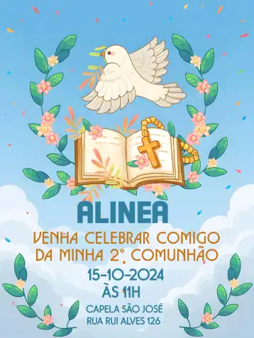 Convite Para Primeira Eucaristia Comunhão editável e personalizável