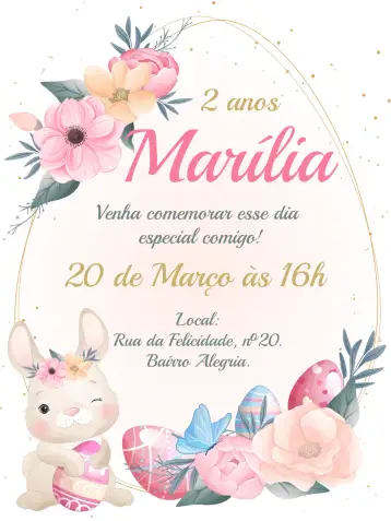 Convite Páscoa Caca para festa infantil de páscoa com tema de caça aos ovos. – tema datas comemorativas (floral, moderno, infantil, colorido, divertido)