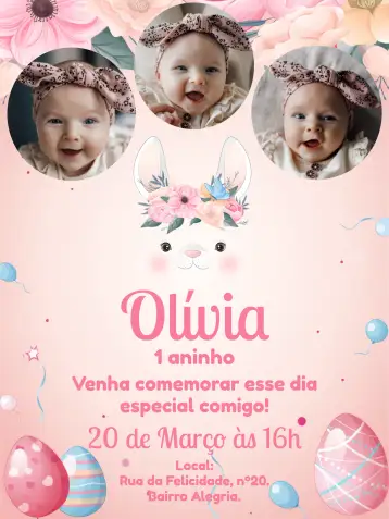 Convite Pascua Con Foto Niña para ideal para fiestas de pascua y cumpleaños infantiles. – tema fechas conmemorativas (tonos pastel, infantil, lúdico, colorido, moderno)