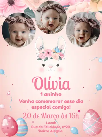 Invitación Pascua Con Foto Niña editable y personalizable