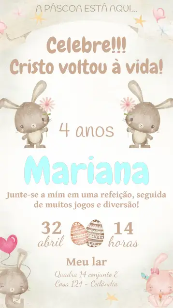 Convite Páscoa Jesus para celebração de páscoa – tema datas comemorativas (aquarela, delicado, coelho, colorido, festivo, infantil)
