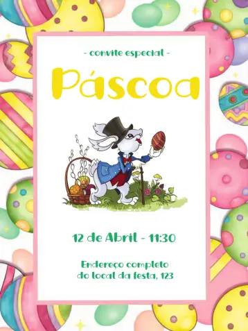 Convite Páscoa Marrom para celebração da páscoa com amigos e familiares. – tema datas comemorativas (marrom, branco, chocolate, páscoa, gráfico de coelhinho, ovos decorativos)