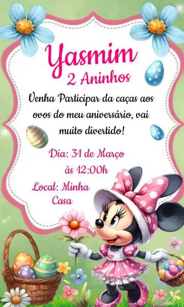 Invite Páscoa Minnie Mouse Eggs editable and customizable