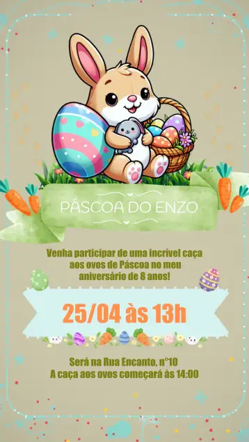 Convite Páscoa Egg para easter and kids' birthday parties. – tema commemorative dates (colorful, childlike, fun, Easter, playful, themed)