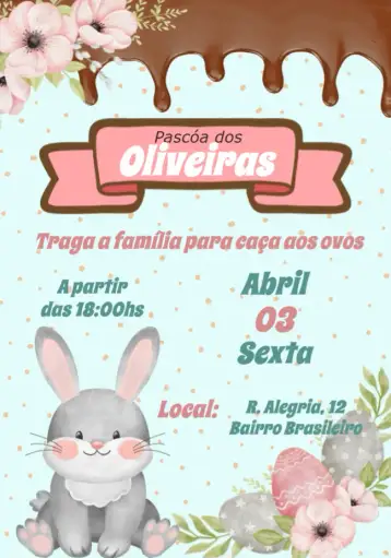 Convite Páscoa Ovos para páscoa - celebração em família com almoço e caça aos ovos. – tema datas comemorativas (colorido, divertido, vintage, minimalista, ilustração, páscoa)