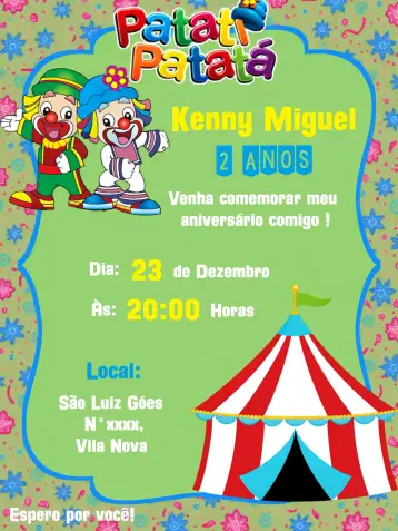 Convite Patati Y Patatá Amarillo... para cumpleaños infantil. – tema más buscados (colorido, divertido, infantil, temático, animado)