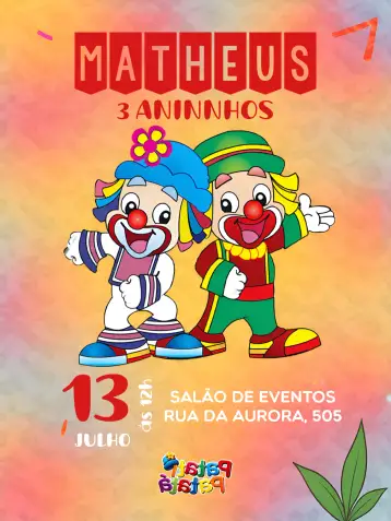 Convite Patati And Patatá Red para children's birthday – tema most searched for (colorful, themed, childish, fun, circus)