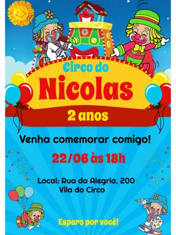 Convite Patati Patatá Circo editável e personalizável