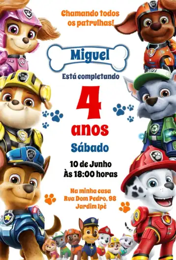 Convite Patrulha Canina editável e personalizável