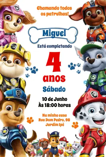 Convite Patrulha Canina editável e personalizável