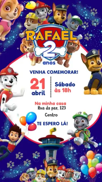 Convite Patrulha canina editável e personalizável