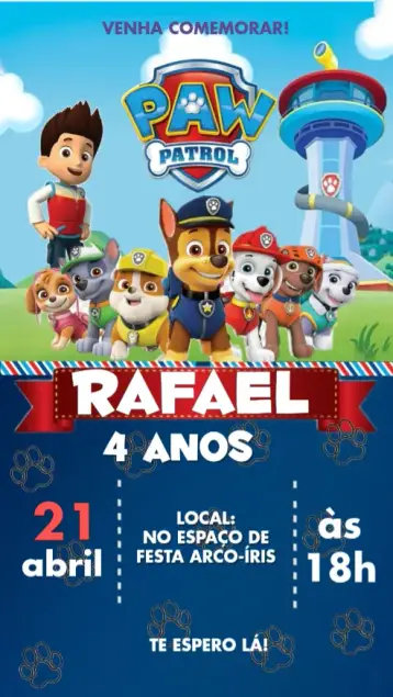 Convite Patrulha canina editável e personalizável