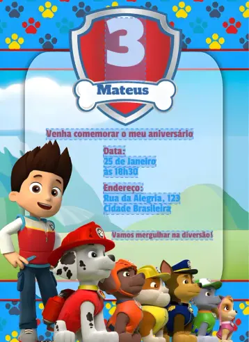 Invitación Patrulla Canina editable y personalizable