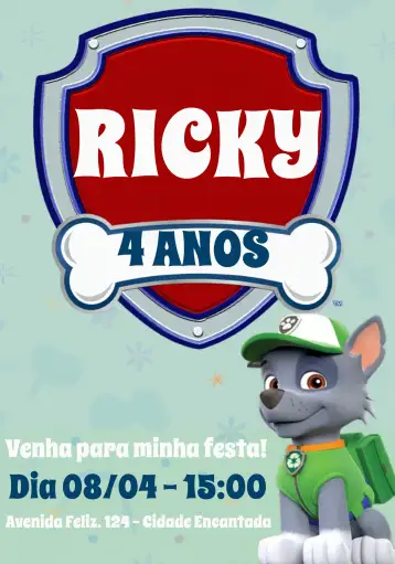 Convite Patrulla Canina Blanco para cumpleaños infantil – tema cumpleaños infantil (colorido, divertido, infantil, moderno, temático)