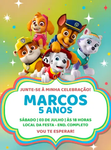 Invitación Patrulla Canina Infantil Colorido editable y personalizable