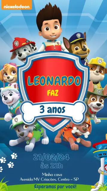 Convite Patrulha Canina Everest editável e personalizável