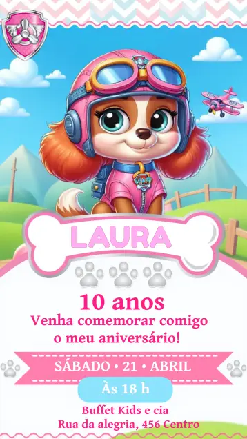 Invitación Patrulla Canina Rosa editable y personalizable