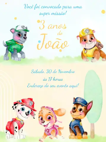 Convite Patrulha Canina Skye para children's birthday – tema kids' birthday party (watercolor, colorful, fun, childlike, modern)