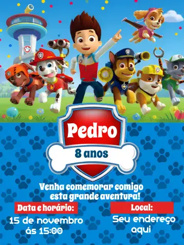 Convite Patrulla Canina Skye para cumpleaños infantil – tema cumpleaños infantil (colorido, temático, divertido, de aventura, infantil)