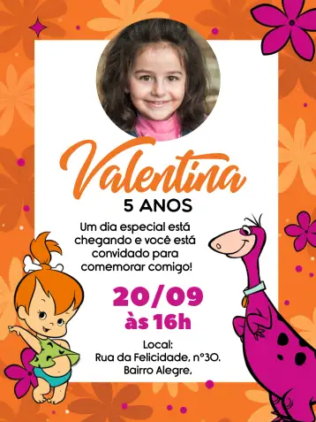 Convite Pedrita With Dino Photo para children's birthday – tema kids' birthday party (colorful, fun-filled, themed, vibrant, childlike)