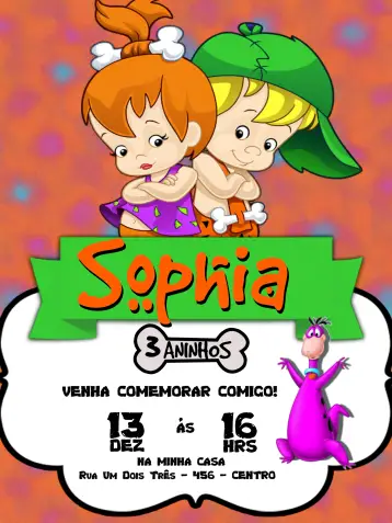 Invitación Pedrita y Bambam Naranja editable y personalizable