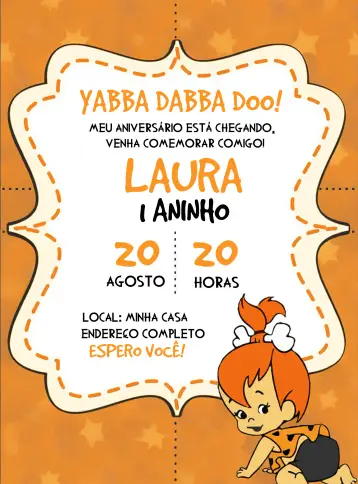 Convite Pedrita Flinstones Digital editável e personalizável