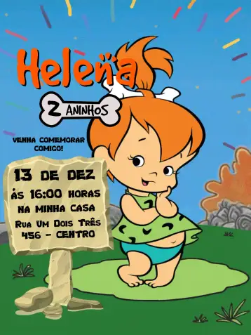 Convite Pedrita Laranja para aniversário infantil – tema aniversário infantil (colorido, temático, divertido, vibrante, infantil, lúdico)