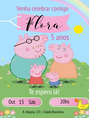 Invitación Peppa Pig Colorido editable y personalizable