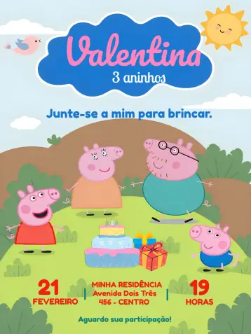 Invitación Peppa Pig Infantil editable y personalizable