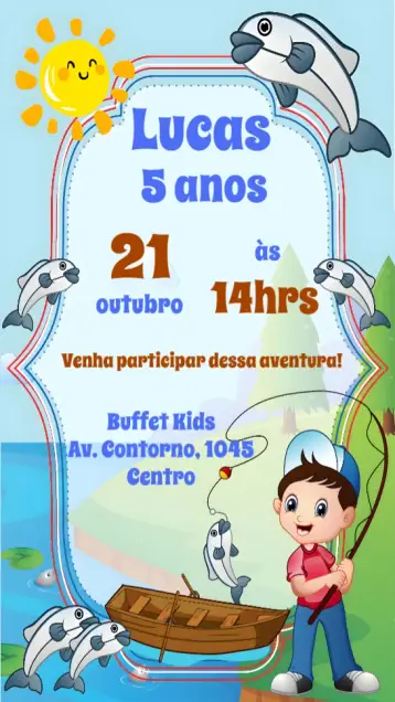Convite Pescaria editável e personalizável