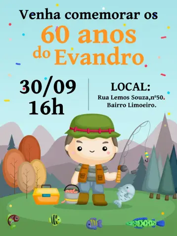 Convite Pescaria Azul editável e personalizável